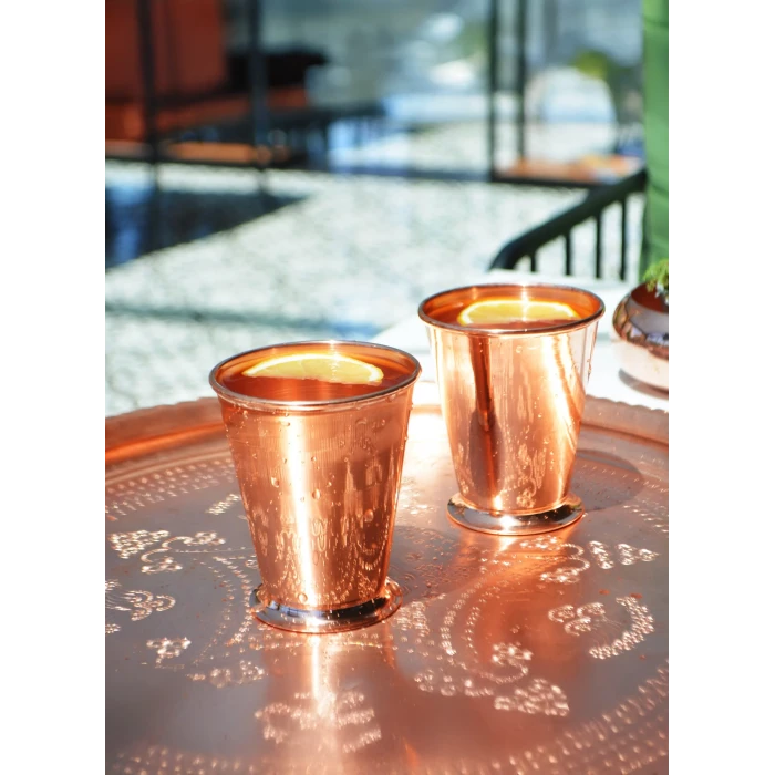 Bakır Bardak Kısa Şerbet Model Bakır Renk 2li (Kalaysız)