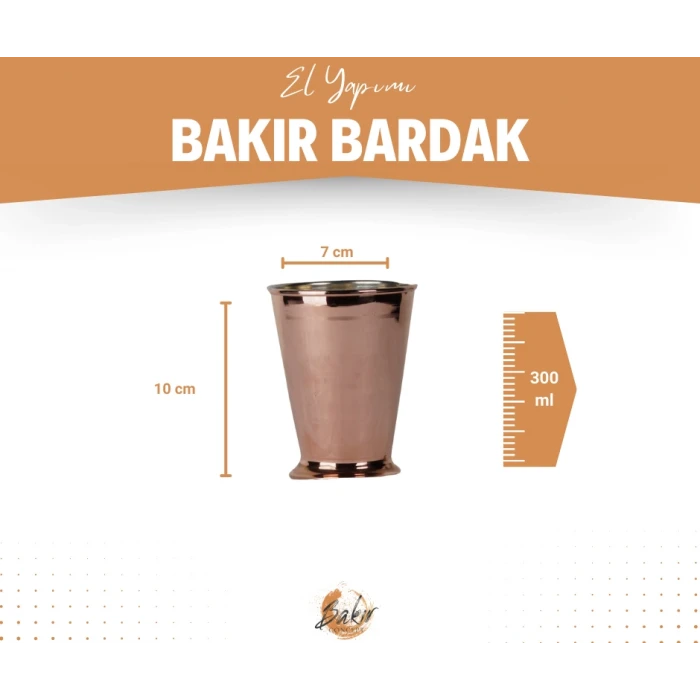 Bakır Bardak Kısa Şerbet Model Bakır Renk