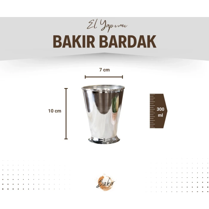 Bakır Bardak Kısa Şerbet Model Gümüş Renk 2li