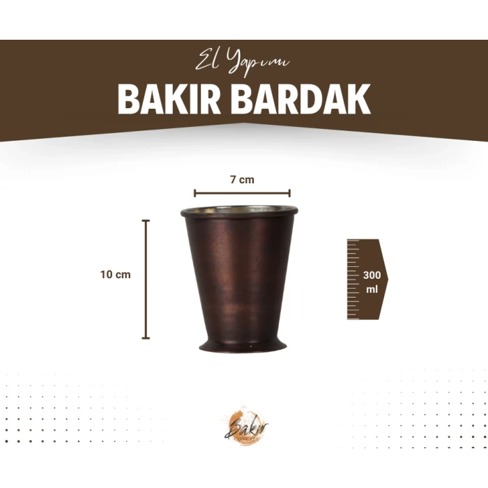 Bakır Bardak Kısa Şerbet Model Oksit Renk 2li