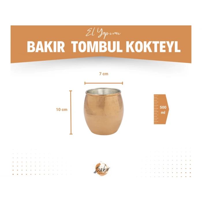 Bakır Bardak Tombul Kokteyl Bakır Renk 2li
