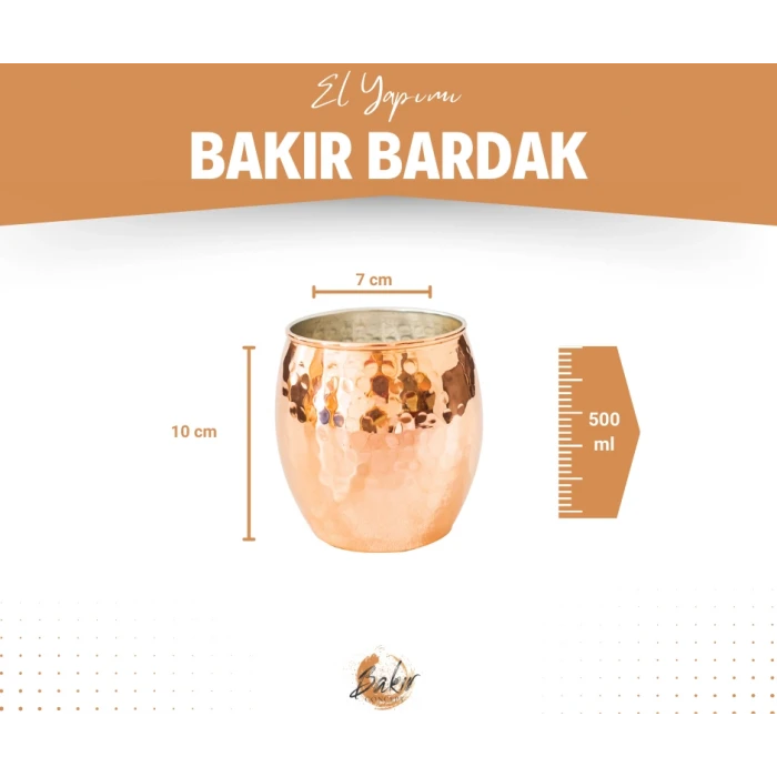 Bakır Bardak Tombul Kokteyl Model Çekiç Dövmeli Bakır Renk