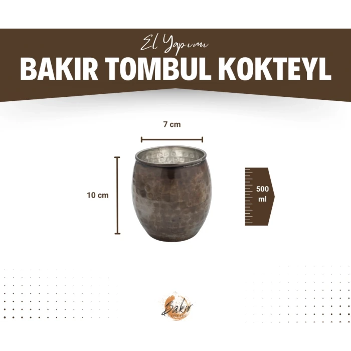 Bakır Bardak Tombul Kokteyl Model Oksit Bakır Renk
