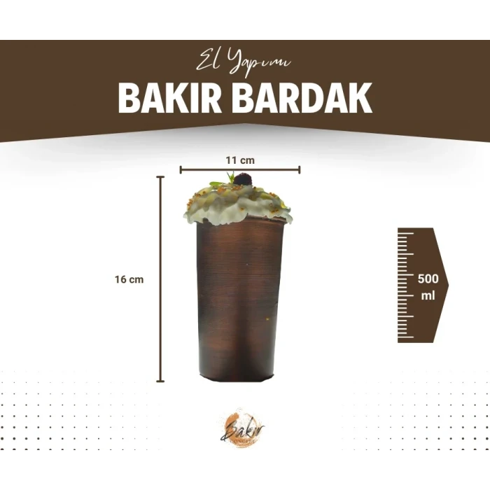 Bakır Bardak Uzun Şerbet Model 2li Oksit Renk