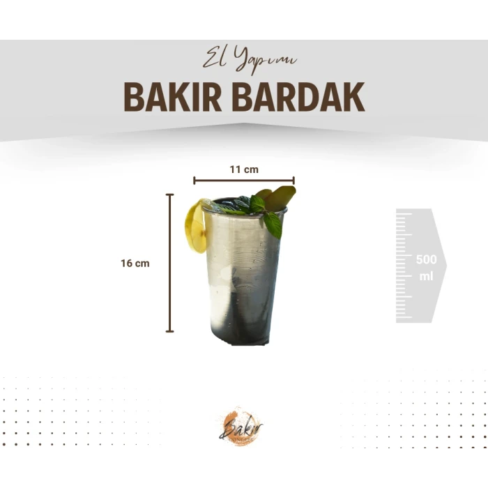 Bakır Bardak Uzun Şerbet Model Gümüş Renk