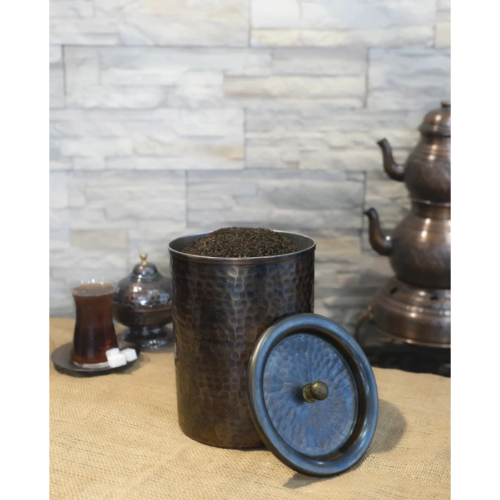 BAKIR ÇAY KUTUSU ÇEKİÇ DÖVME MODEL OKSİTLİ BAKIR RENK