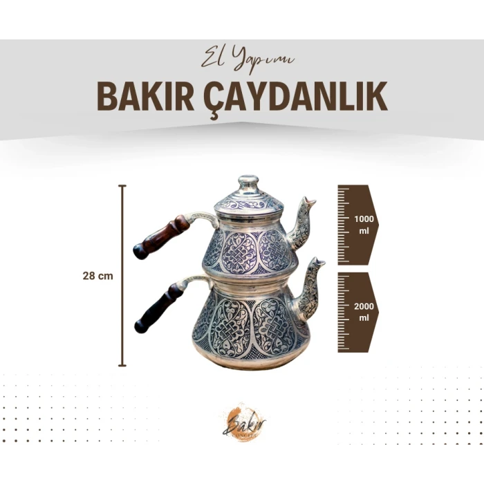 BAKIR ÇAYDANLIK AĞIR İŞLEMELİ GÜMÜŞ RENK (KALAYLI)