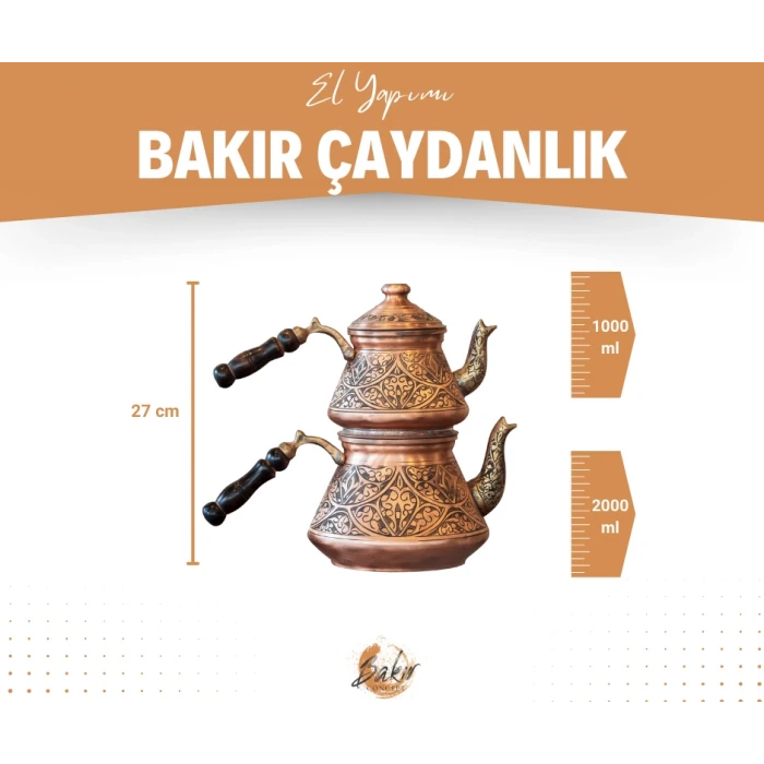 BAKIR ÇAYDANLIK AĞIR İŞLEMELİ MAT BAKIR RENK