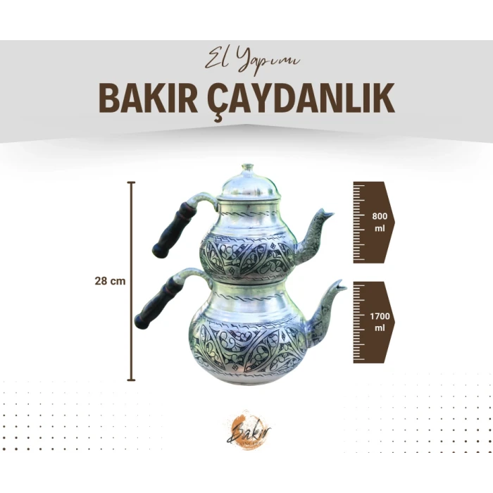 BAKIR ÇAYDANLIK OYMA NAKIŞ İŞLEMELİ GÜMÜŞ RENK (KALAYLI)