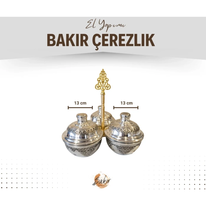 BAKIR ÇEREZLİK İŞLEMELİ 3 HAZNELİ MODEL GÜMÜŞ RENK