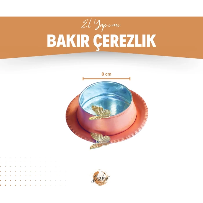 BAKIR ÇEREZLİK KELEBEK DETAYLI TABAKLI 2Lİ (4 PARÇA) Mat Bakır Renk