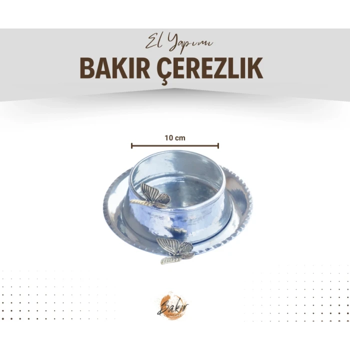 BAKIR ÇEREZLİK KELEBEK DETAYLI TABAKLI MODEL GÜMÜŞ RENK 2Lİ SET(4 PARÇA)
