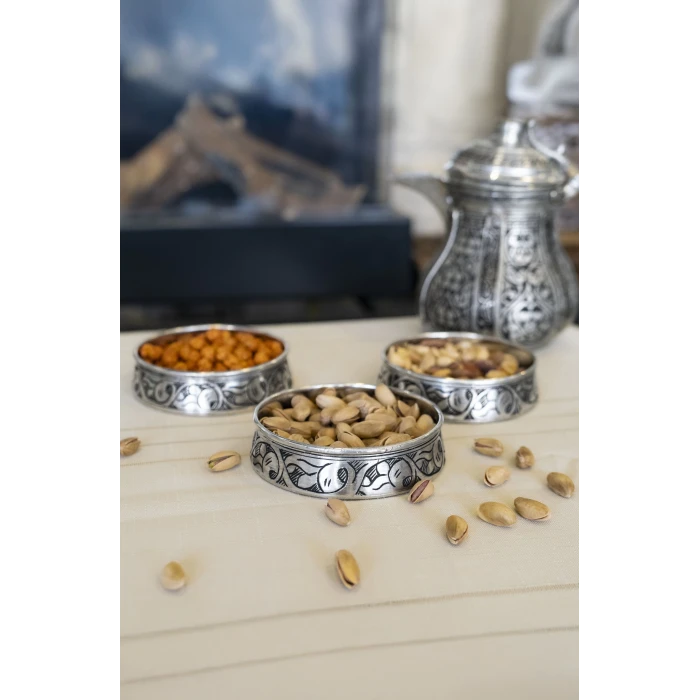 BAKIR ÇEREZLİK OYMA NAKIŞLI 3LÜ GÜMÜŞ RENK 12CM