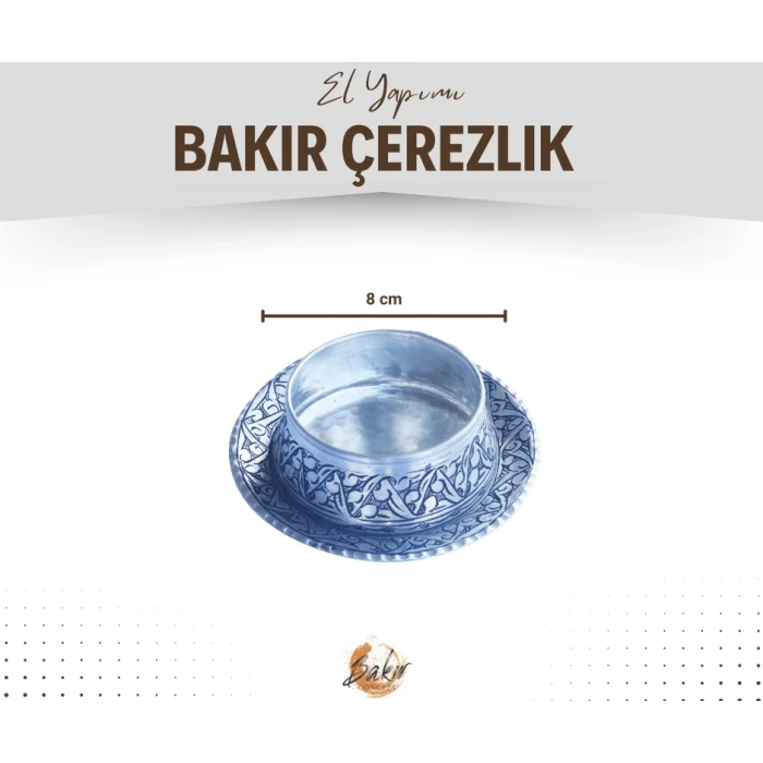 BAKIR ÇEREZLİK OYMA NAKIŞLI TABAKLI 2Lİ SET 4 PARÇA GÜMÜŞ RENK