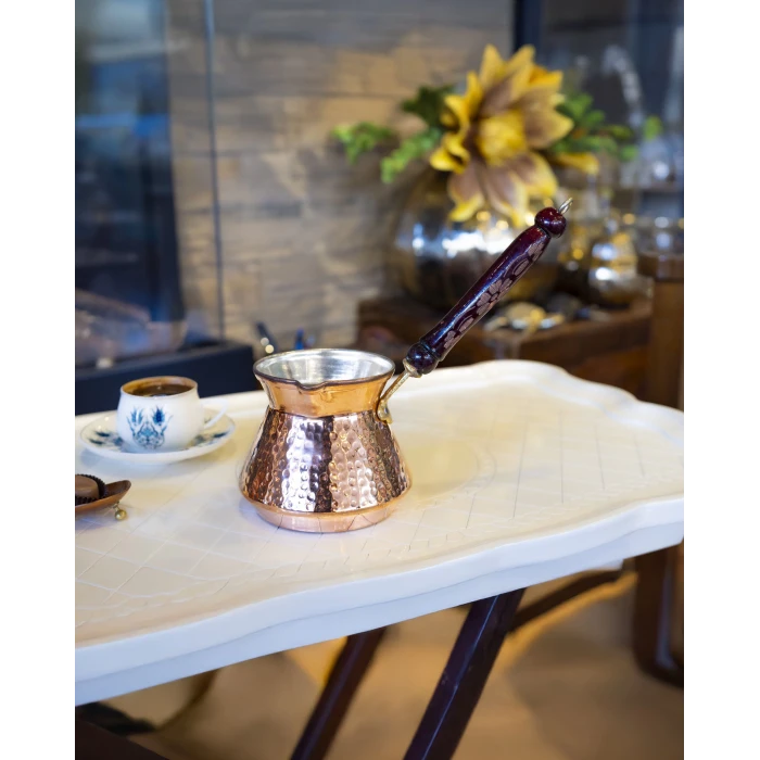 BAKIR CEZVE ÇEKİÇ DÖVME TOMBUL MODEL BAKIR RENK 3 KİŞİLİK