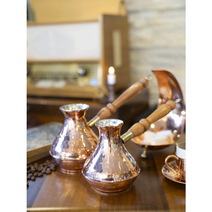 BAKIR CEZVE MODERN OVAL ÇEKİÇ DÖVME MODEL 2 KİŞİLİK