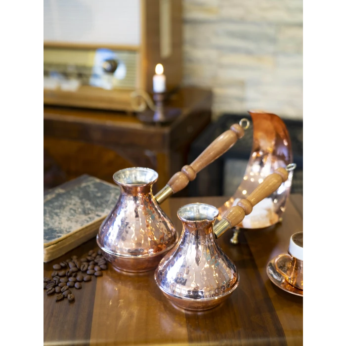 BAKIR CEZVE MODERN OVAL ÇEKİÇ DÖVME MODEL SET