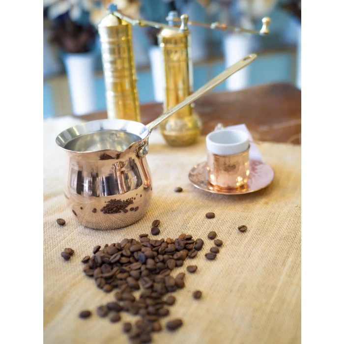 BAKIR CEZVE MODERN TOMBUL TASARIM BAKIR RENK 3 KİŞİLİK