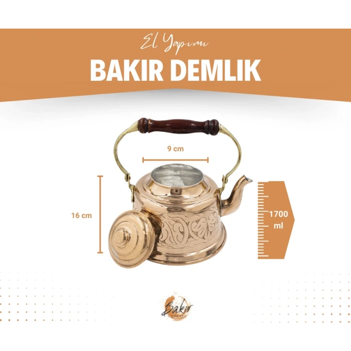 BAKIR DEMLİK İŞLEMELİ MARAŞ MODEL BAKIR RENK BAKIR UÇLU