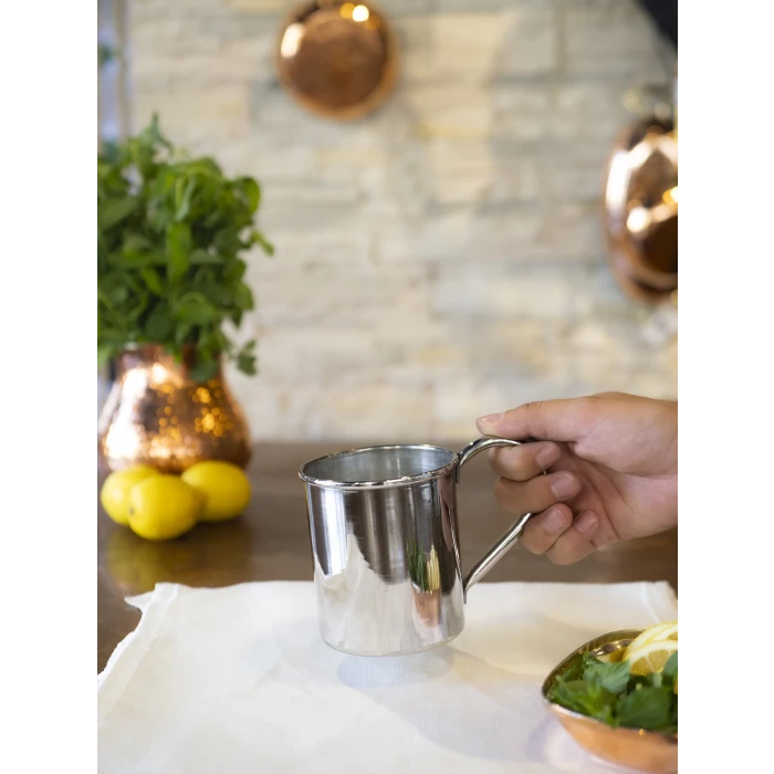 Bakır Kupa Bardak Düz Model Gümüş Renk 500 ml