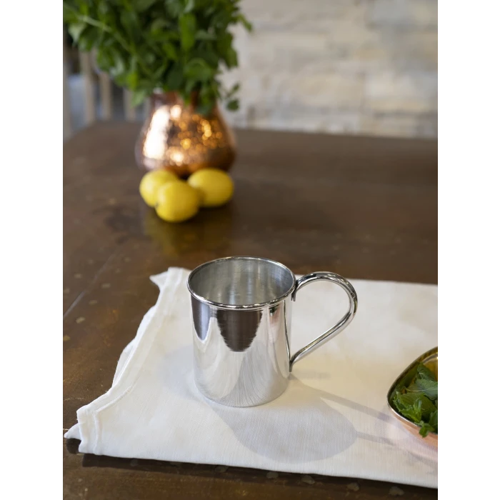 Bakır Kupa Bardak Düz Model Gümüş Renk 500 ml