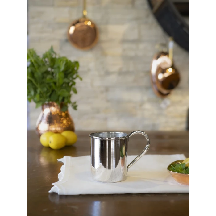 Bakır Kupa Bardak Düz Model Gümüş Renk 500 ml 2li