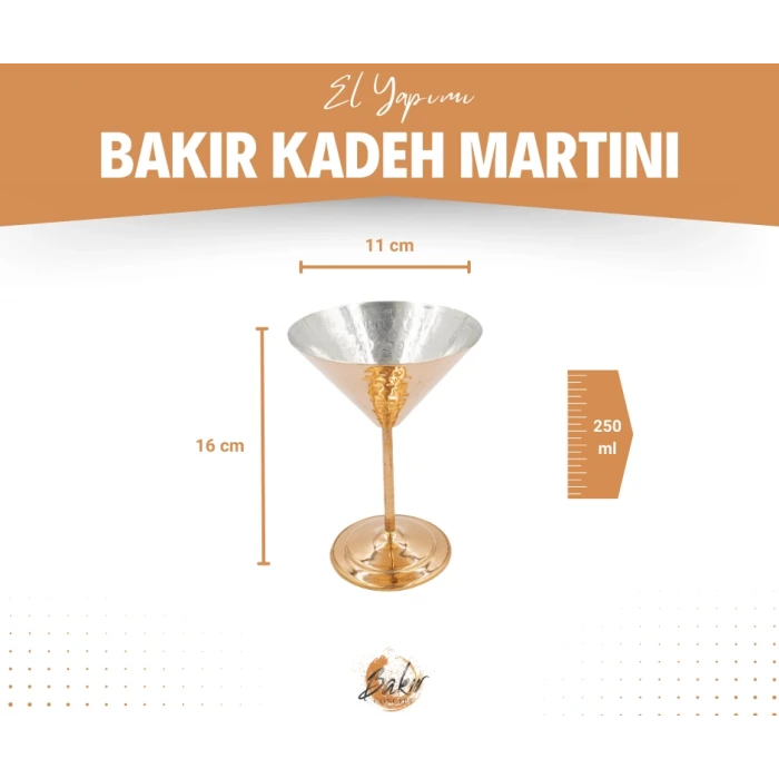 Bakır Kadeh Martini Çekiç Dövme Model Parlak Bakır Renk