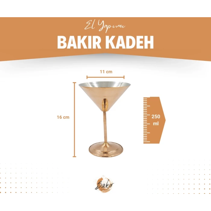 Bakır Kadeh Martini Düz Model Mat Bakır Renk 2li