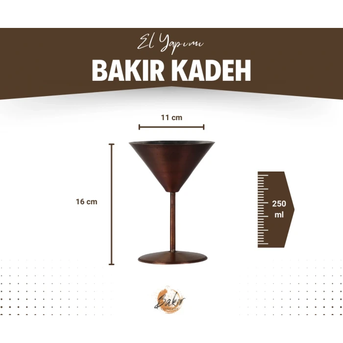 Bakır Kadeh Martini Düz Model Oksit Renk 2li
