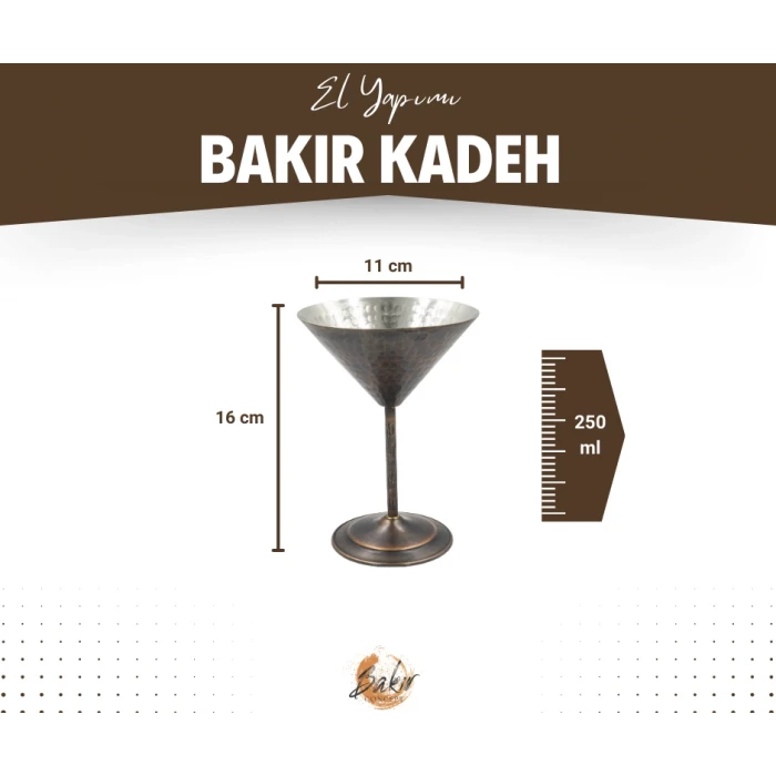 Bakır Kadeh Martini Model Çekiç Dövme Oksit Bakır Renk
