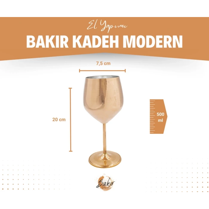 Bakır Kadeh Modern Model Parlak Bakır Renk 2li