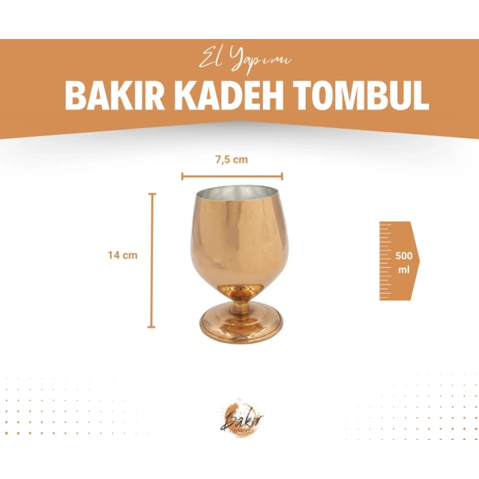 Bakır Kadeh Tombul Model Bakır Renk 2li