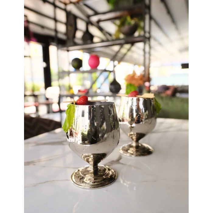 Bakır Kadeh Tombul Model Gümüş Renk 2li