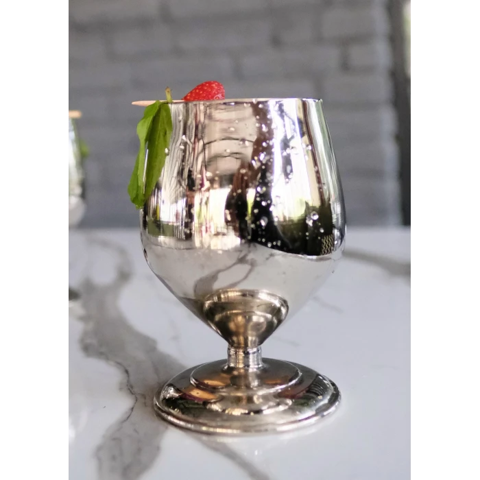 Bakır Kadeh Tombul Model Gümüş Renk 2li