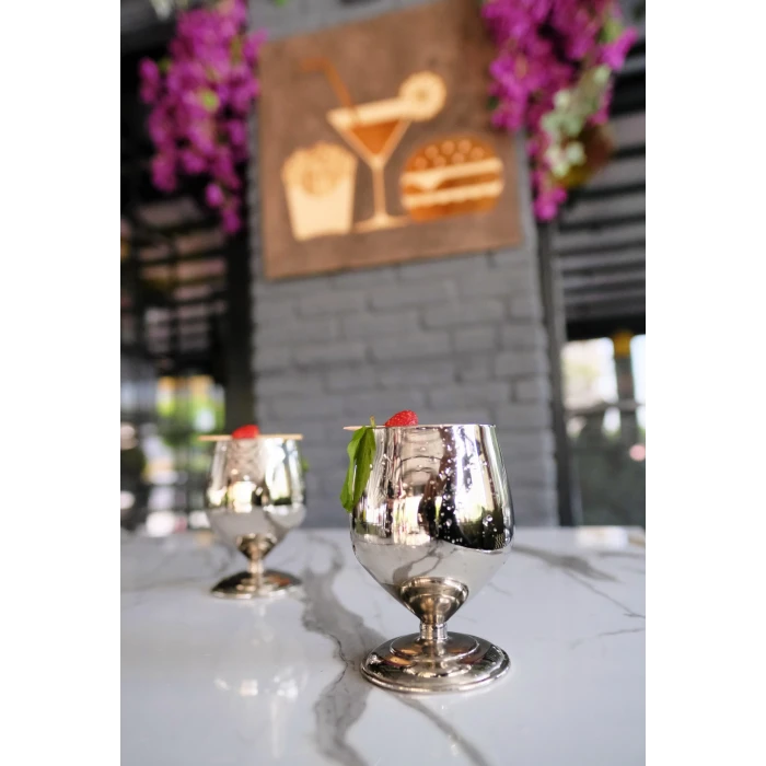 Bakır Kadeh Tombul Model Gümüş Renk 2li