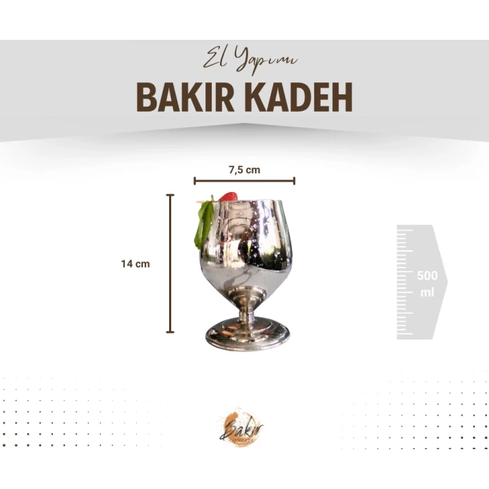 Bakır Kadeh Tombul Model Gümüş Renk
