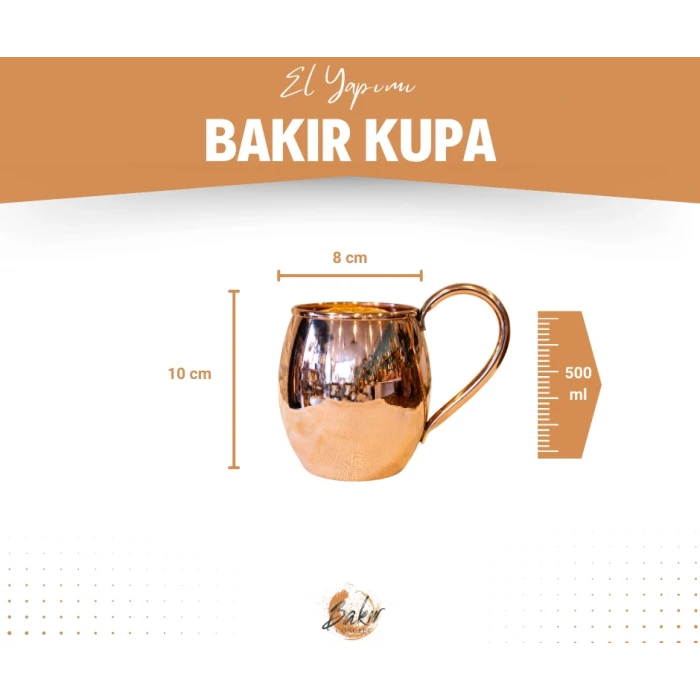 BAKIR KUPA BARDAK KALAYSIZ TOMBUL MODEL PARLAK RENK