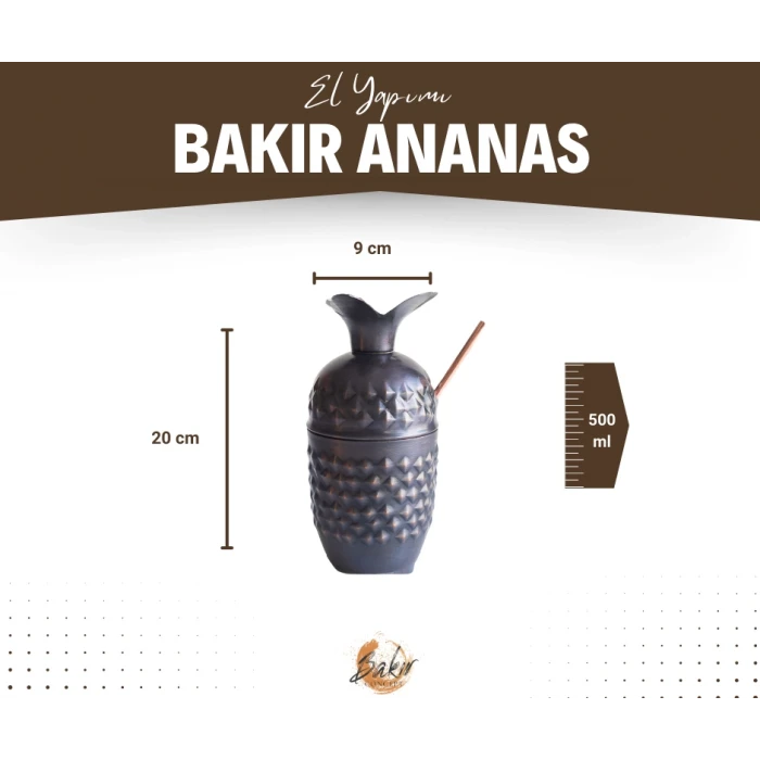 BAKIR KOKTEYL BARDAĞI ANANAS MODEL OKSİTLİ RENK