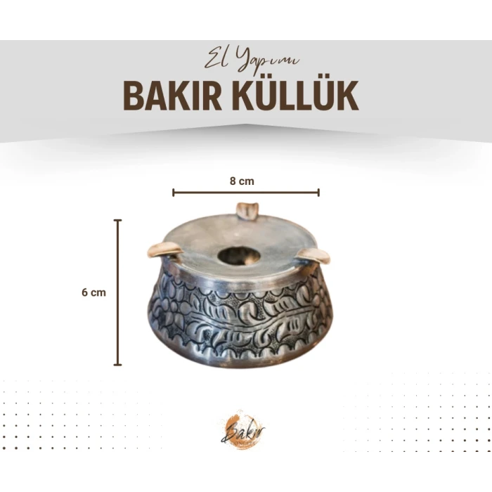 Bakır Kül Tablası Kabartmalı Model Gümüş Renk