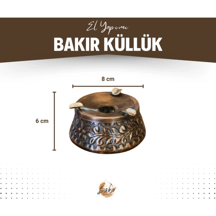 Bakır Kül Tablası Kabartmalı Model Oksit Renk