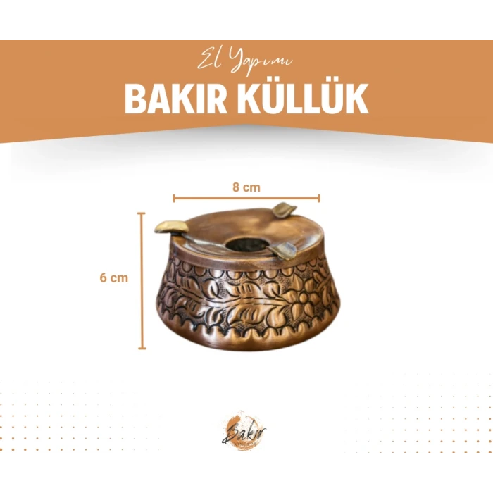 Bakır Kül tablası Kabartmalı Model Mat Bakır Renk