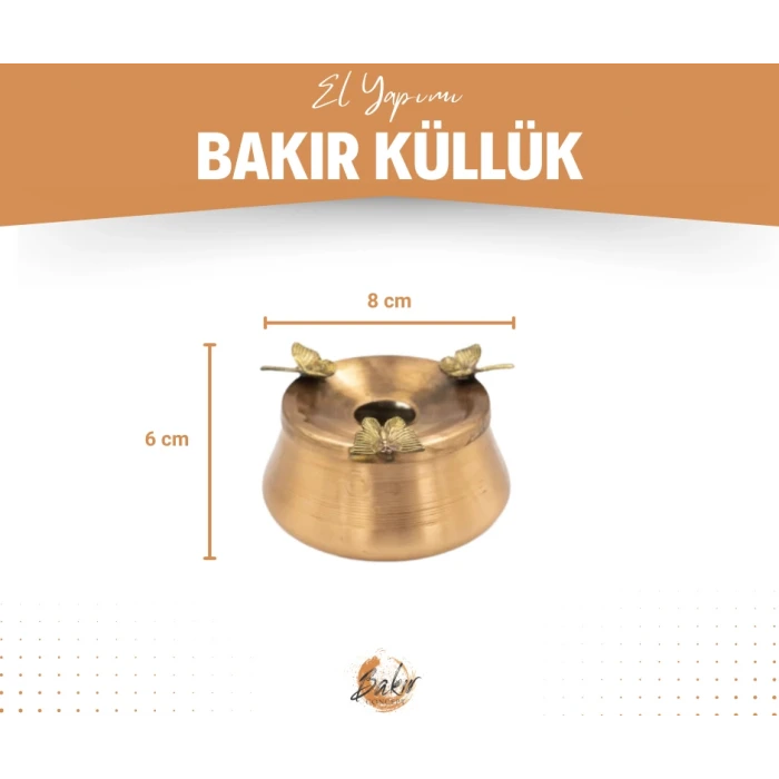 Bakır Kül Tablası Kelebekli Model Mat Bakır Renk