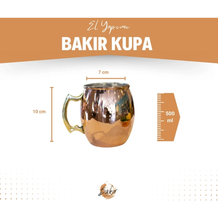BAKIR KUPA BARDAK DÖKÜM KULPLU MODEL BAKIR RENK