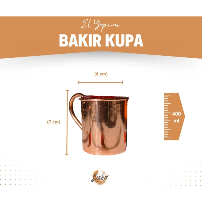 Bakır Kupa Bardak Düz Model Bakır Renk 400 ml 2li