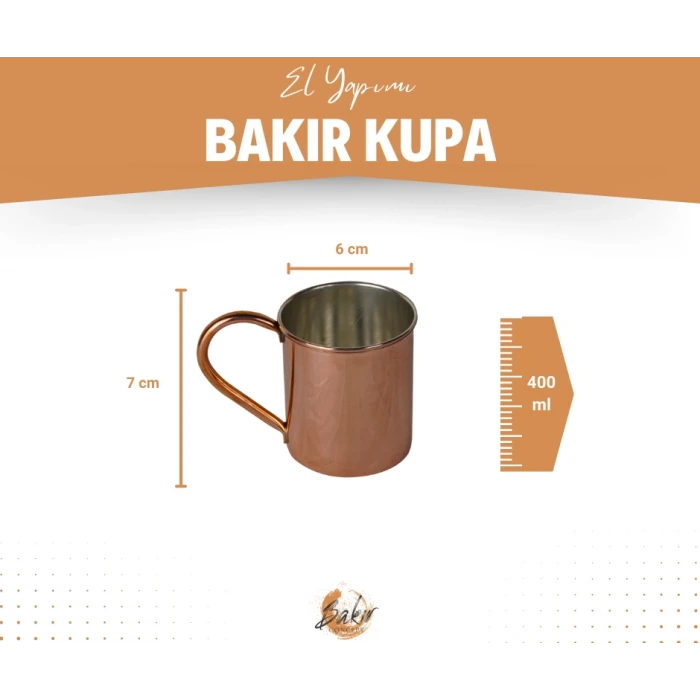 BAKIR KUPA BARDAK DÜZ MODEL BAKIR RENK 400 ML