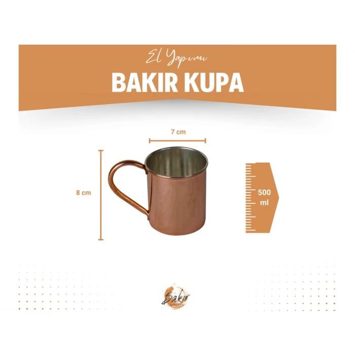 Bakır Kupa Bardak Düz Model Bakır Renk 500 ml