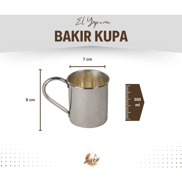 Bakır Kupa Bardak Düz Model Gümüş Renk 500 ml 2li