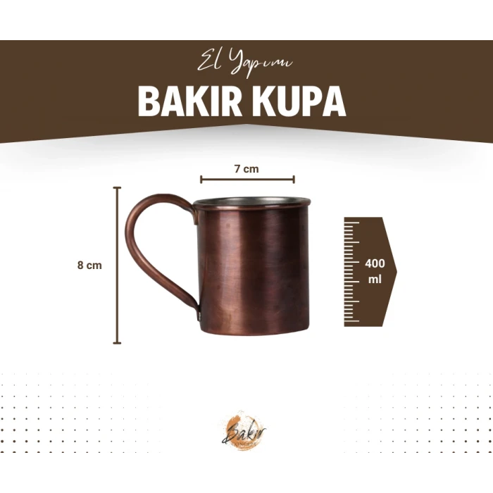 Bakır Kupa Bardak Düz Model Oksit Renk 400 ml 2li