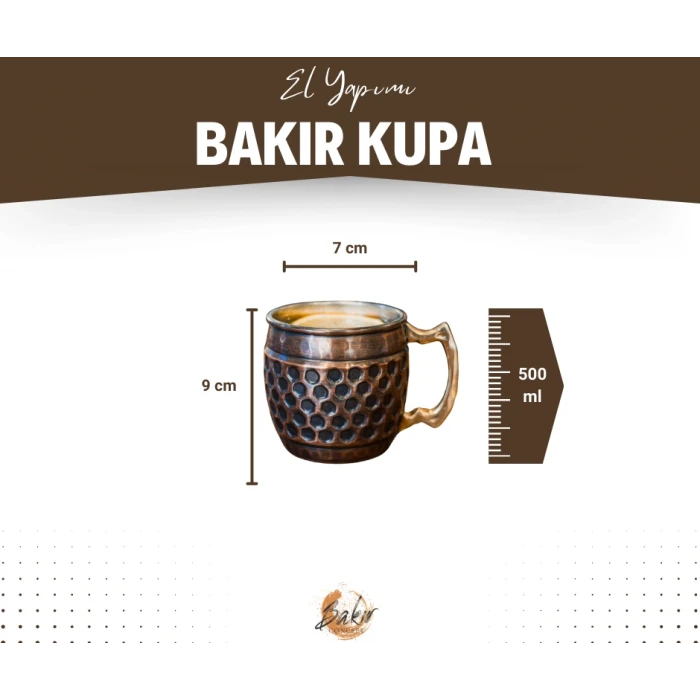Bakır Kupa Bardak Petekli Model Parlak Oksit Bakır Renk 2li