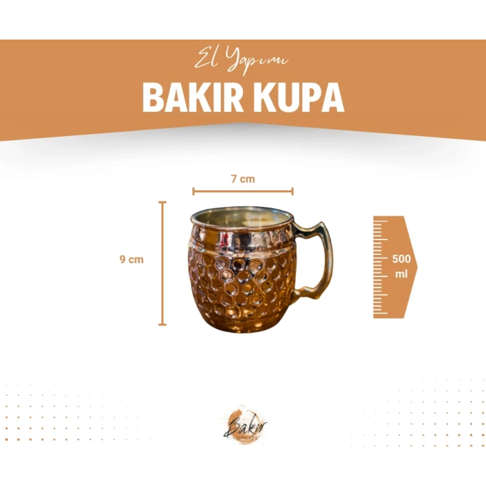 Bakır Kupa Bardak Petekli Model Parlak Bakır Renk 2li